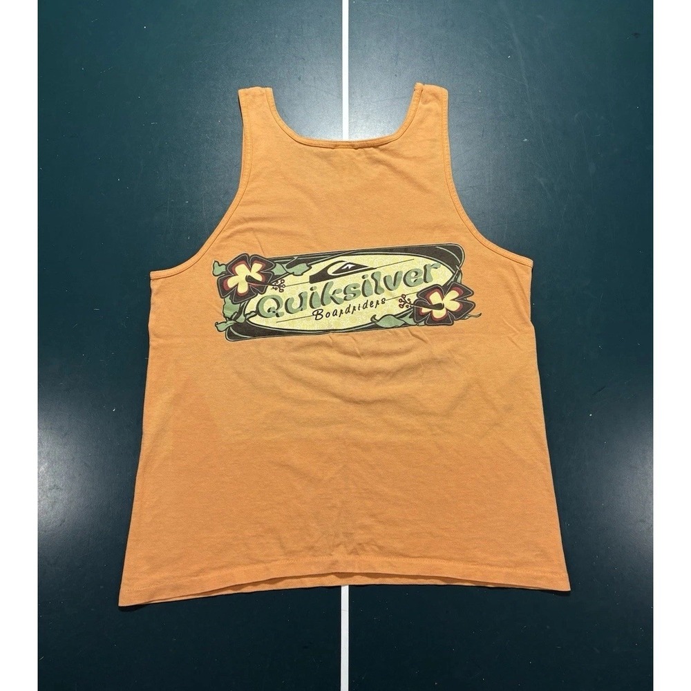 Vintage 90s Quiksilver Tank Top Shirt Double Sided Men's Large Faded Orange USA